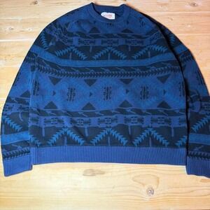Blue and black vintage 90s vibe Aztec indie sweater #indie size XL
